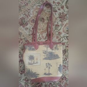 Tommy Bahama Tropical Print Tote Shoulder Bag Purse Leather Accents Vintage